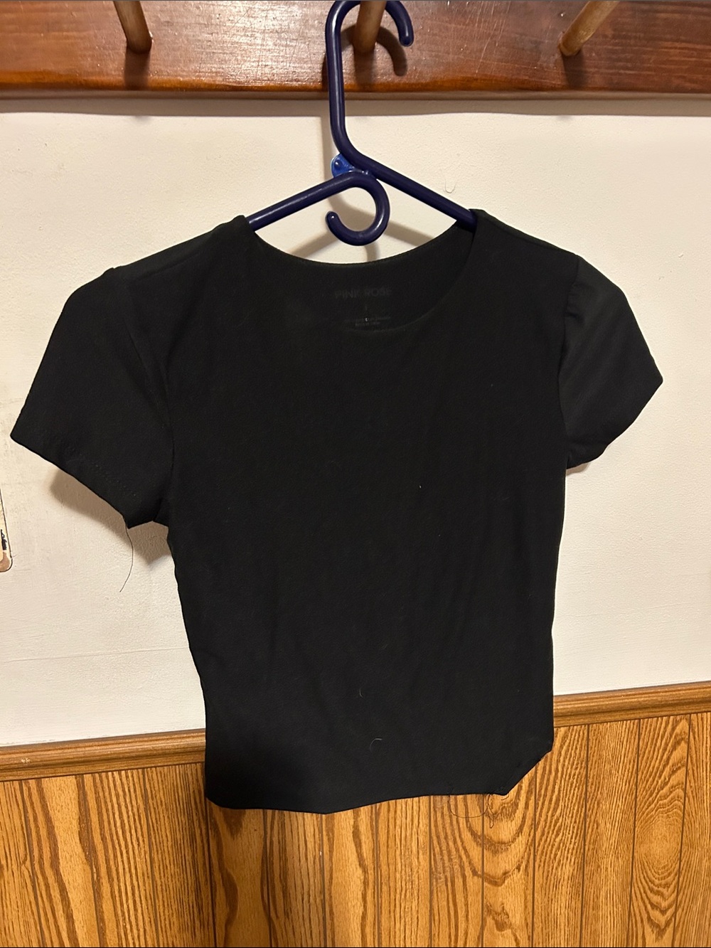 Pink Rose Black Crop Tee - Short Sleeve Women's Top